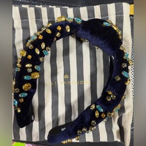 NWOT lele sadoughi crystal dark blue velvet headband
